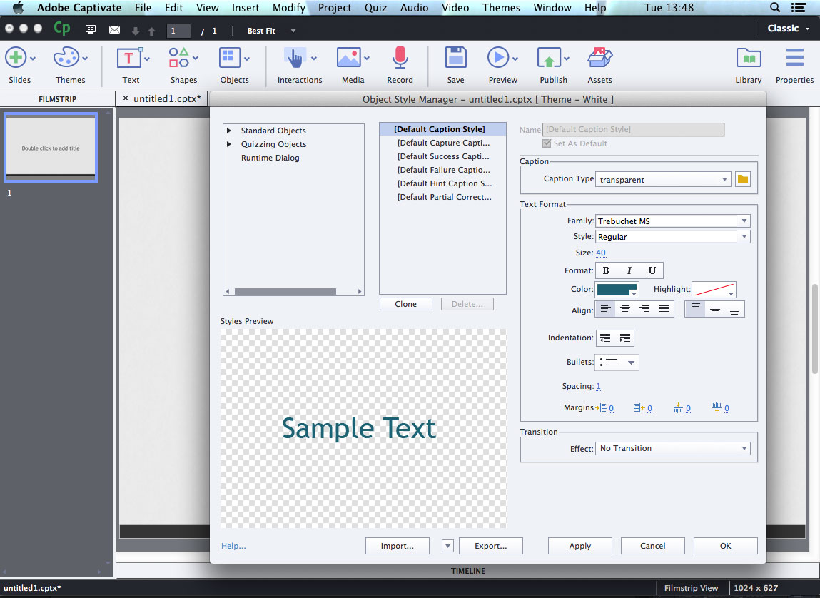 Interface of Adobe Captivate